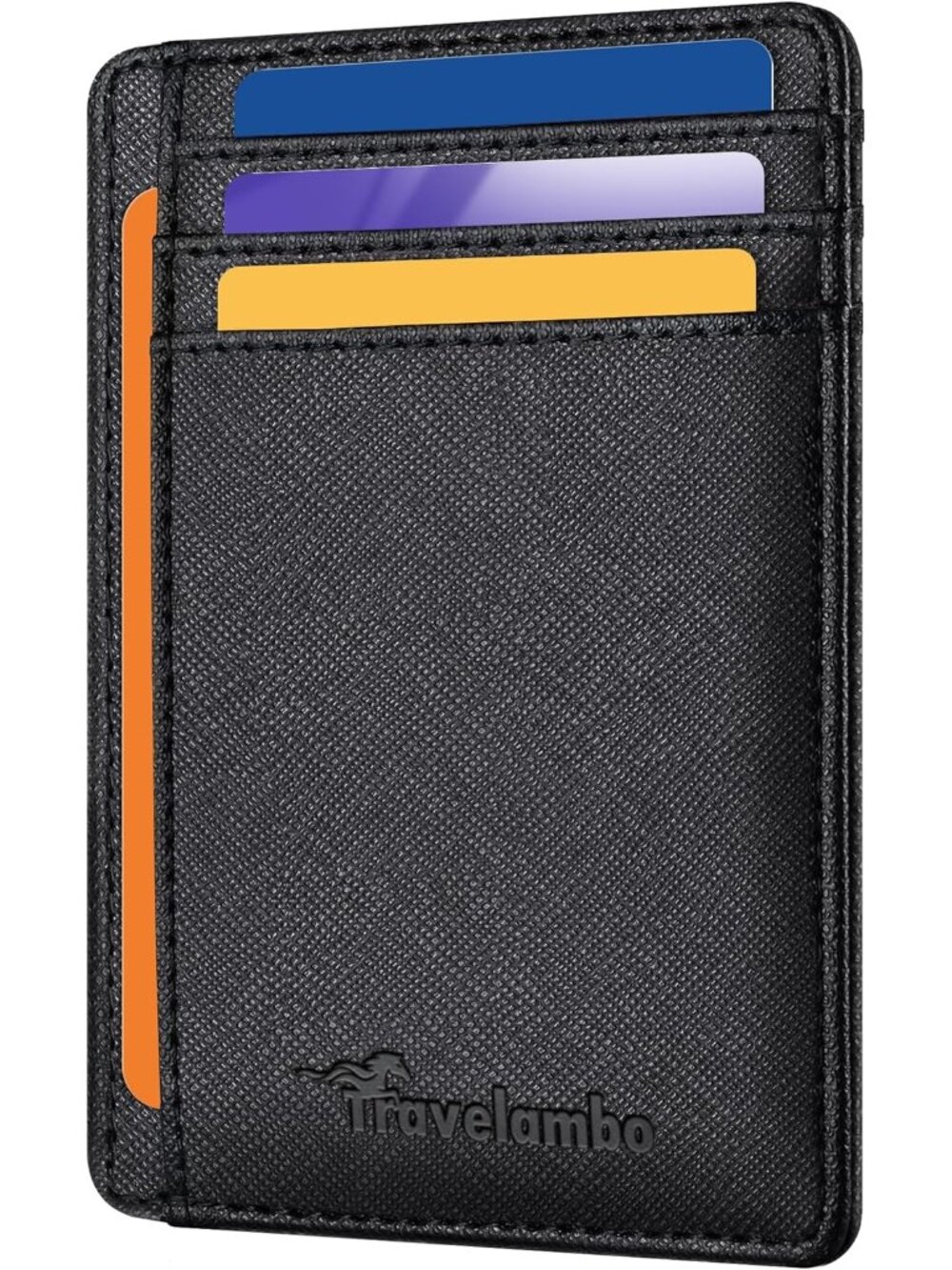 Men's Black Slim Wallet Front Pocket Minimalist Leather RFID Blocking